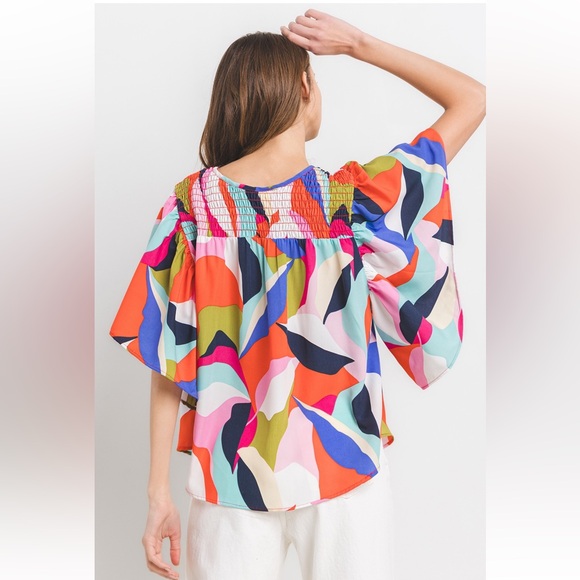 09 Boho Multicolor Print Smocking Blouse - Picture 5 of 6